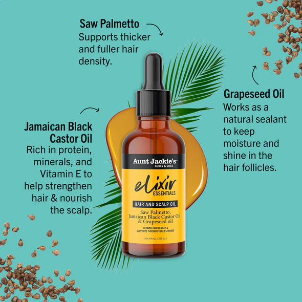Elixir Essentials Hair & Scalp Oil Saw Palmetto, Jamacian Black Castor Oil & Grapeseed Oil