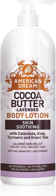 Cocoa Butter Lavender Body Lotion Skin Soothing With Calendula, Aloe, Turmeric and Green Tea