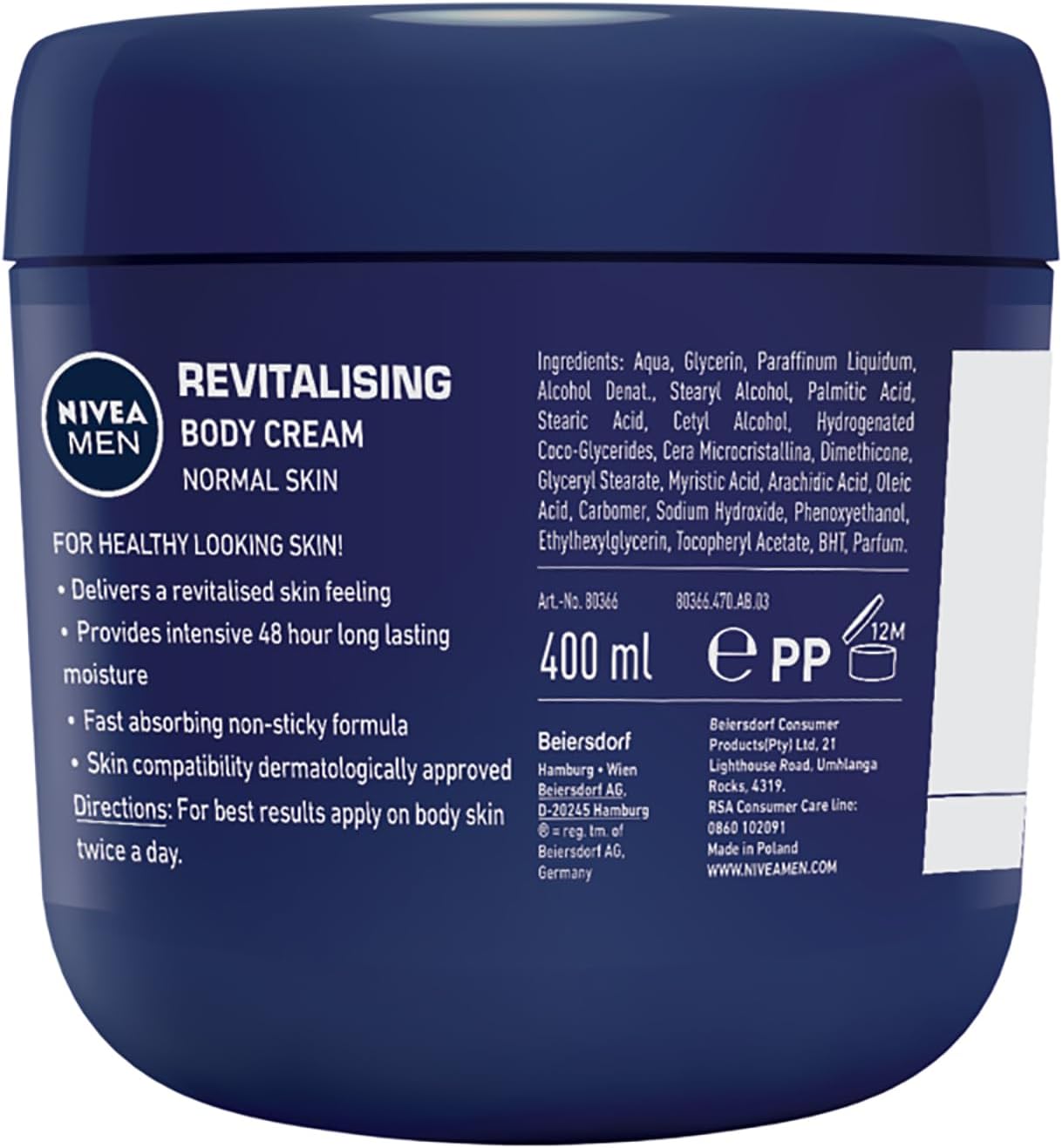 Men Body Cream Revitalising Energising Normal Skin
