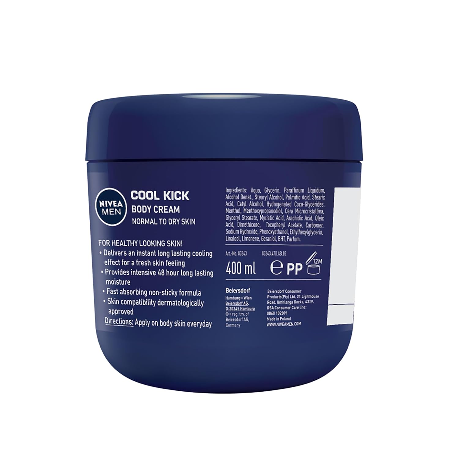 Men Body Cream Cool Kick Cooling  Normal To Dry Skin
