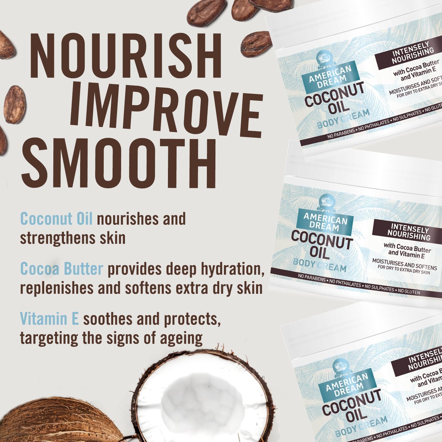 Coconut Oil Body Cream Intensely Nourishing With Cocoa Butter And Vitamin E