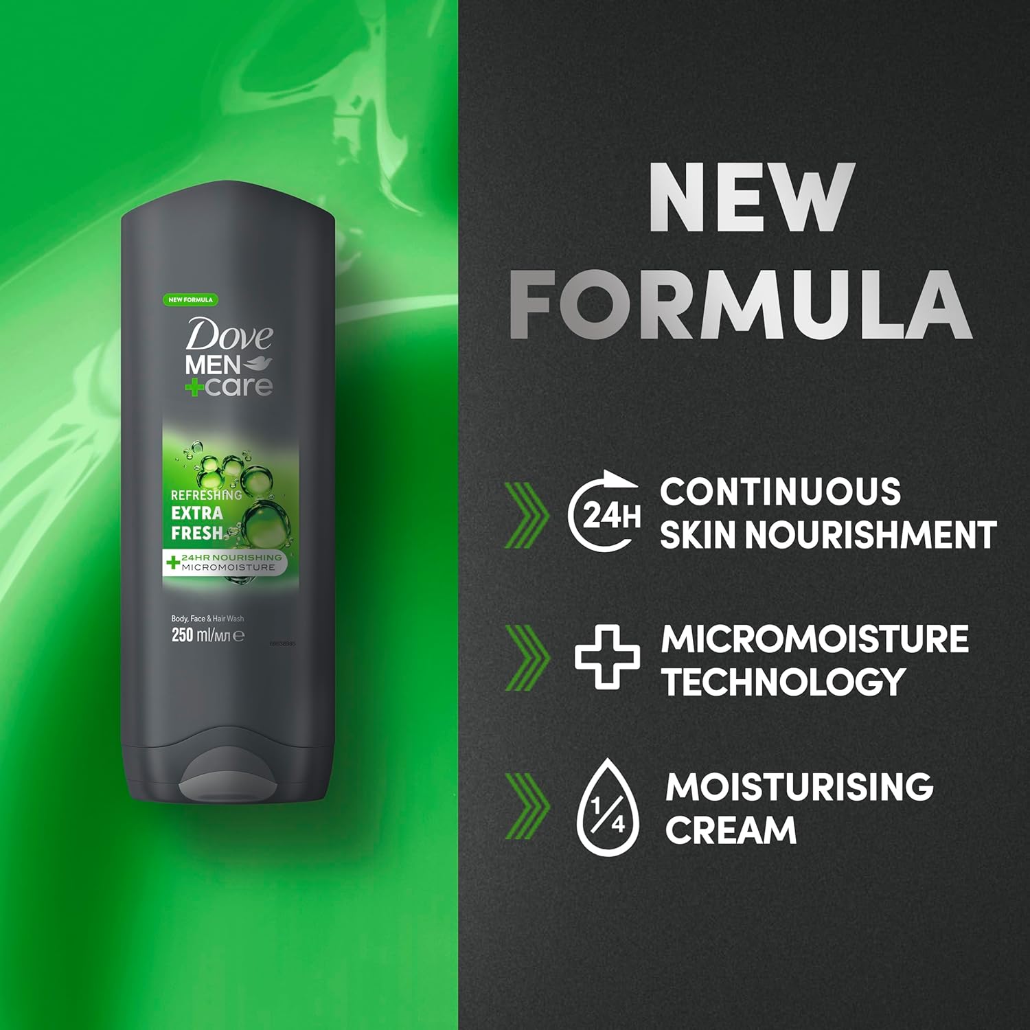 Men +Care Refreshing Extra Fresh +24Hr Nourishing Micromoisture Body,Face &Hair Wash